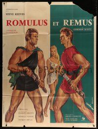 4y606 DUEL OF THE TITANS French 1p R64 David art of Steve Reeves & Gordon Scott as Romulus & Remus!