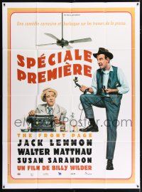 4y665 FRONT PAGE French 1p R90s art of Jack Lemmon & Walter Matthau, directed by Billy Wilder!