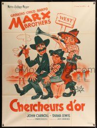 4y681 GO WEST French 1p '46 great different art of Groucho, Chico, Harpo Marx by Roger Soubie!