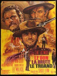 4y686 GOOD, THE BAD & THE UGLY French 1p '68 Clint Eastwood, Leone, Mascii art, rare 1st release!