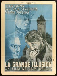 4y691 GRAND ILLUSION French 1p R80s Jean Renoir, art of von Stroheim, Fresnay & Gabin by Studio K!