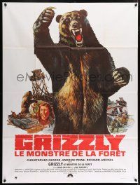 4y701 GRIZZLY French 1p '76 different montage art with giant grizzly bear attacking!