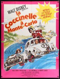 4y716 HERBIE GOES TO MONTE CARLO French 1p '77 Disney, wacky art of Volkswagen Beetle car racing!
