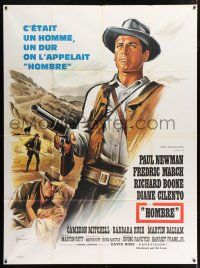 4y723 HOMBRE French 1p '67 Martin Ritt, completely different art of Paul Newman by Boris Grinsson!