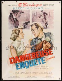 4y338 LOOPHOLE French 40x52 '54 Beash art of cop Barry Sullivan & lethal blonde Dorothy Malone!