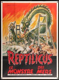 4y879 REPTILICUS French 1p '62 indestructible 50 million year-old giant lizard destroys bridge!