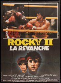 4y889 ROCKY II French 1p '79 different image of Sylvester Stallone & Carl Weathers boxing in ring!