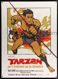 4y935 TARZAN & THE JUNGLE BOY French 1p '68 different art of Mike Henry with bow by Michel Landi!