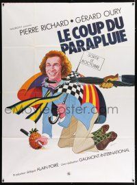 4y962 UMBRELLA COUP advance French 1p '83 wacky artwork of Pierre Richard by Rene Ferracci!