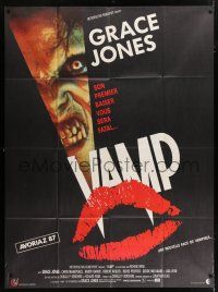 4y968 VAMP French 1p '86 great kissing vampire lips image & close up of snarling monster!