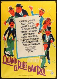4y980 WHEN COMEDY WAS KING French 1p '60 Grinsson art of Chaplin, Keaton, Laurel & Hardy, Langdon!