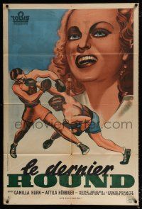 4y328 DIE LETZTE RUNDE French 32x47 '41 different art of woman looming over boxers slugging it out