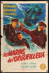 4y329 DOWN TO THE SEA IN SHIPS French 31x47 '50 Soubie art of Richard Widmark & Lionel Barrymore!