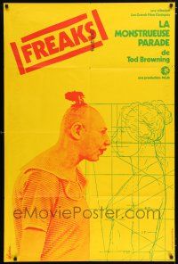 4y331 FREAKS French 31x46 R1977 Tod Browning, sideshow, image of Jenny Lee Snow, Reissuer art!