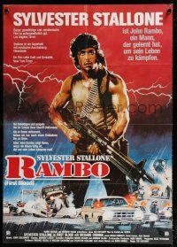 4y014 FIRST BLOOD German 33x47 '82 full-length artwork of Sylvester Stallone as John Rambo!