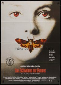 4y022 SILENCE OF THE LAMBS German 33x47 '90 great image of Jodie Foster with moth over mouth!