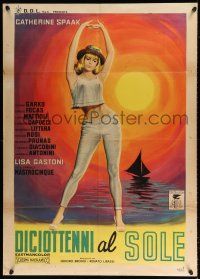 4y087 EIGHTEEN IN THE SUN Italian 1p '62 great full-length art of sexy Catherine Spaak!