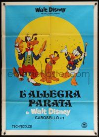 4y098 L'ALLEGRA PARATA DI WALT DISNEY Italian 1p R70s cartoon art of Goofy, Donald Duck & Pluto!