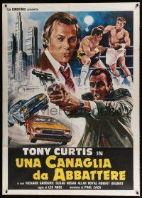 4y134 TITLE SHOT Italian 1p '79 cool Avelli art of Tony Curtis with gun + boxers fighting in ring!