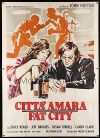 4y037 FAT CITY Italian 2p '73 different Symeoni art of Stacy Keach, Susan Tyrrell & boxing match!