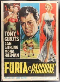 4y040 FLESH & FURY Italian 2p '52 different art of Tony Curtis romancing & boxing in the ring!