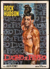 4y044 IRON MAN Italian 2p R66 best completely different art of boxer Rock Hudson top-billed!