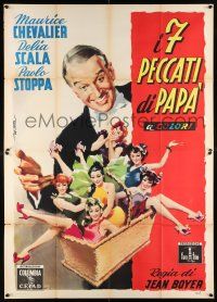 4y049 MY SEVEN LITTLE SINS Italian 2p '54 great art of Maurice Chevalier & sexy girls by Deseta!