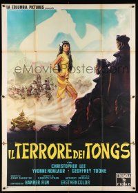 4y057 TERROR OF THE TONGS Italian 2p '61 Capitani art of Asian Christopher Lee & sexy Monlaur!