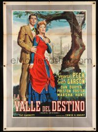 4y061 VALLEY OF DECISION Italian 2p R57 different Cesselon art of Greer Garson & Gregory Peck!
