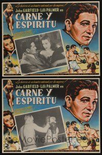 4y164 BODY & SOUL 2 Mexican LCs R50s John Garfield boxing in ring & close up with Hazel Brooks!