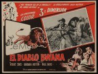 4y199 BWANA DEVIL Mexican LC '53 3-D art of lion leaping off the screen, hunter Robert Stack!
