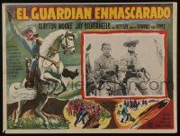 4y239 LONE RANGER Mexican LC '56 great c/u of masked Clayton Moore & Jay Silverheels pointing guns