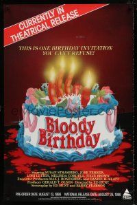4z680 BLOODY BIRTHDAY 26x40 video poster '81 weird gruesome hand-in-birthday-cake artwork!