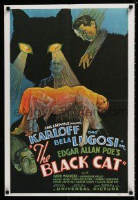 4z581 BLACK CAT 20x29 commercial poster '70s Boris Karloff, Bela Lugosi, cool art!