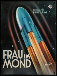 4z666 WOMAN IN THE MOON 27x37 German commercial poster '90s Fritz Lang, Kurt Degen art of rocket!