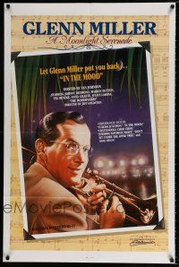 4z723 GLENN MILLER A MOONLIGHT SERENADE 27x41 video poster '85 art of Glenn Miller w/trombone!
