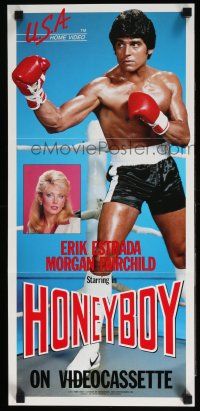4z737 HONEYBOY 11x24 video poster '82 Erik Estrada in boxing ring, sexy Morgan Fairchild!