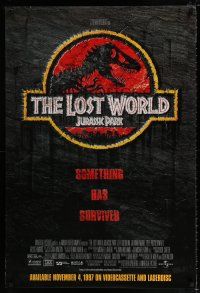 4z745 JURASSIC PARK 2 27x40 video poster '96 The Lost World, something has survived!