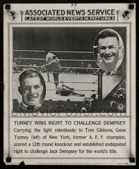 4z020 ASSOCIATED NEWS SERVICE newsstand poster '25 Tunney wins the right to fight Jack Dempsey!