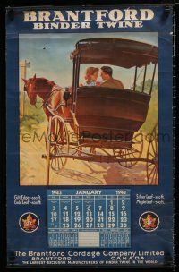 4z046 BRANTFORD CORDAGE COMPANY Canadian wall calendar '43 Binder Twine, cool art of horse buggy!