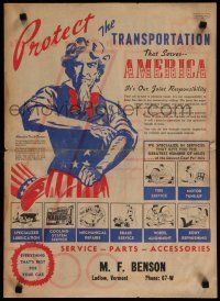 4z022 PROTECT THE TRANSPORTATION THAT SERVES AMERICA newspaper '40s cool art of Uncle Sam!