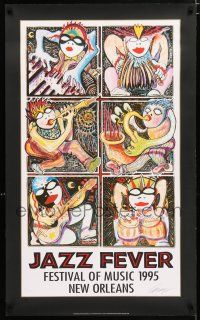 4z216 JAZZ FEVER signed 22x37 music poster '95 by artist Amzie Adams, cool abstract artwork!