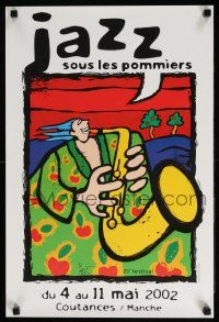 4z218 JAZZ SOUS LES POMMIERS 16x24 French music poster '02 Rochepeau art of saxophone player!