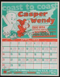 4z436 CASPER & WENDY 18x23 special '74 cool calendar art with good little witch Wendy!