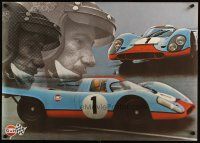 4z015 GULF PORSCHE 917 2-sided 24x33 Swiss advertising poster '70s schematic of Le Mans racer!