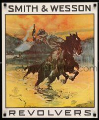 4z010 SMITH & WESSON REVOLVERS 18x22 advertising poster '64 cowboy on horse firing gun by Smith!