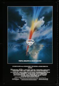 4z841 SUPERMAN REPRODUCTION 27x41 special '80s Christopher Reeve, cool Bob Peak logo art!