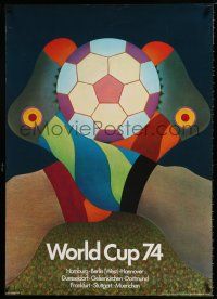 4z407 WORLD CUP 74 27x37 German special '74 Genkinger art of feet kicking soccer ball, football!
