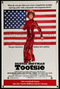4z821 TOOTSIE 27x41 video poster '82 full-length Dustin Hoffman in drag by American flag!