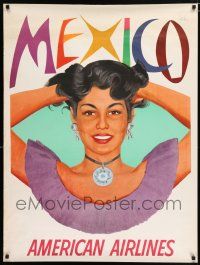 4z156 AMERICAN AIRLINES MEXICO 30x40 travel poster '50s Parker artwork of pretty woman!